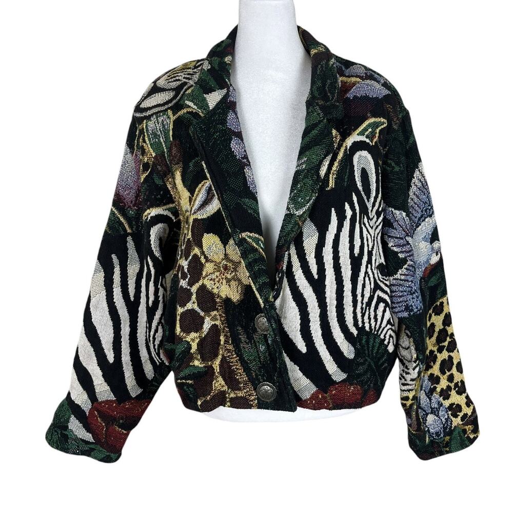 Vintage Painted Pony Tapestry Jacket African Safari Jungle Animals One Size